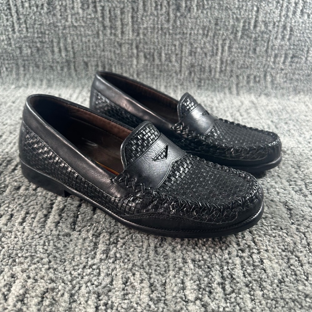 Cole Haan Loafers Woman's 7 B 9438 Black Woven Leather Penny Country Dress Shoes